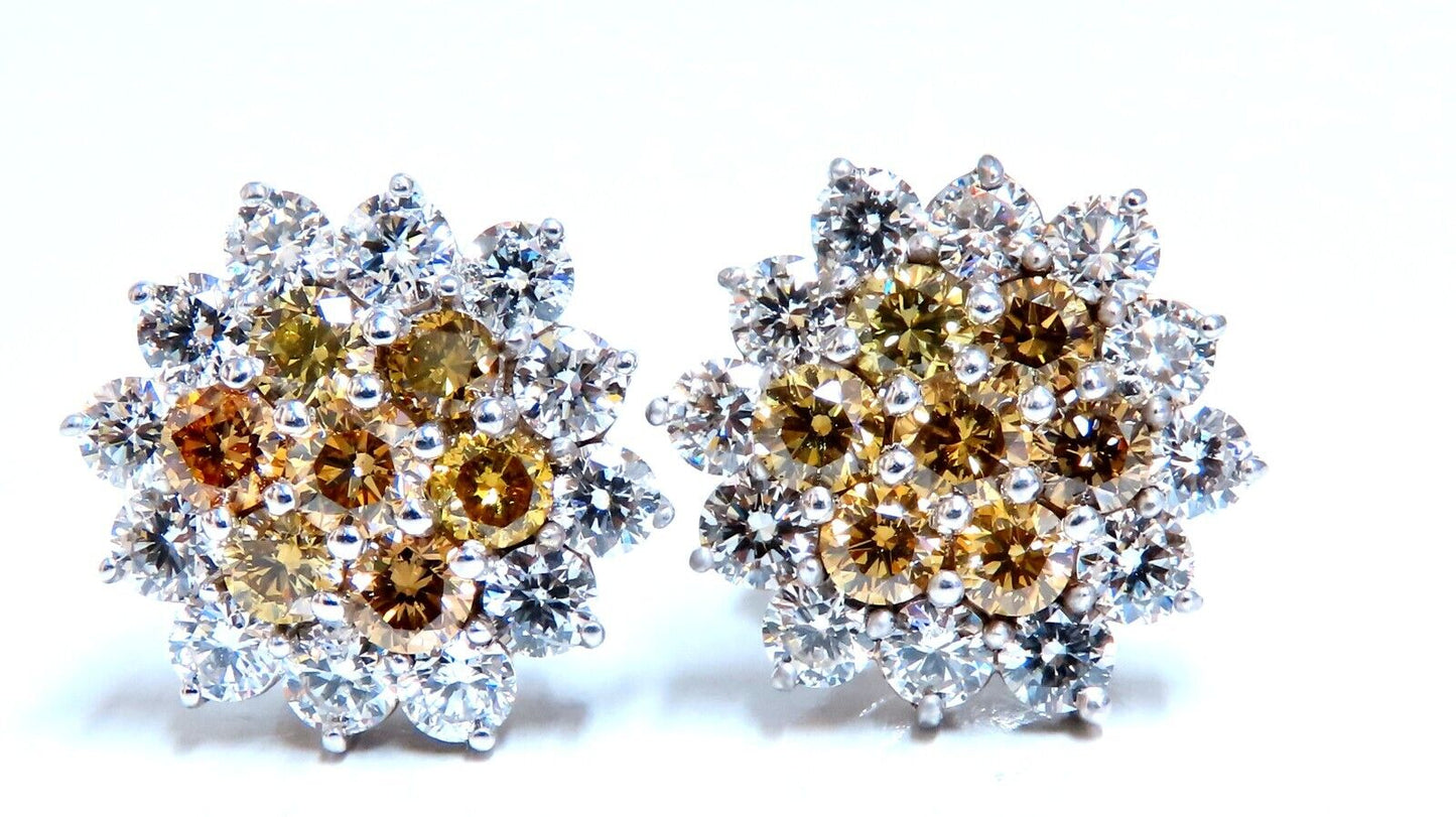 3.80ct Natural Fancy Yellow Brown Fancy Diamonds Bluster Earrings 14kt