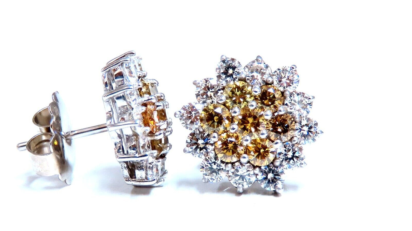3.80ct Natural Fancy Yellow Brown Fancy Diamonds Bluster Earrings 14kt