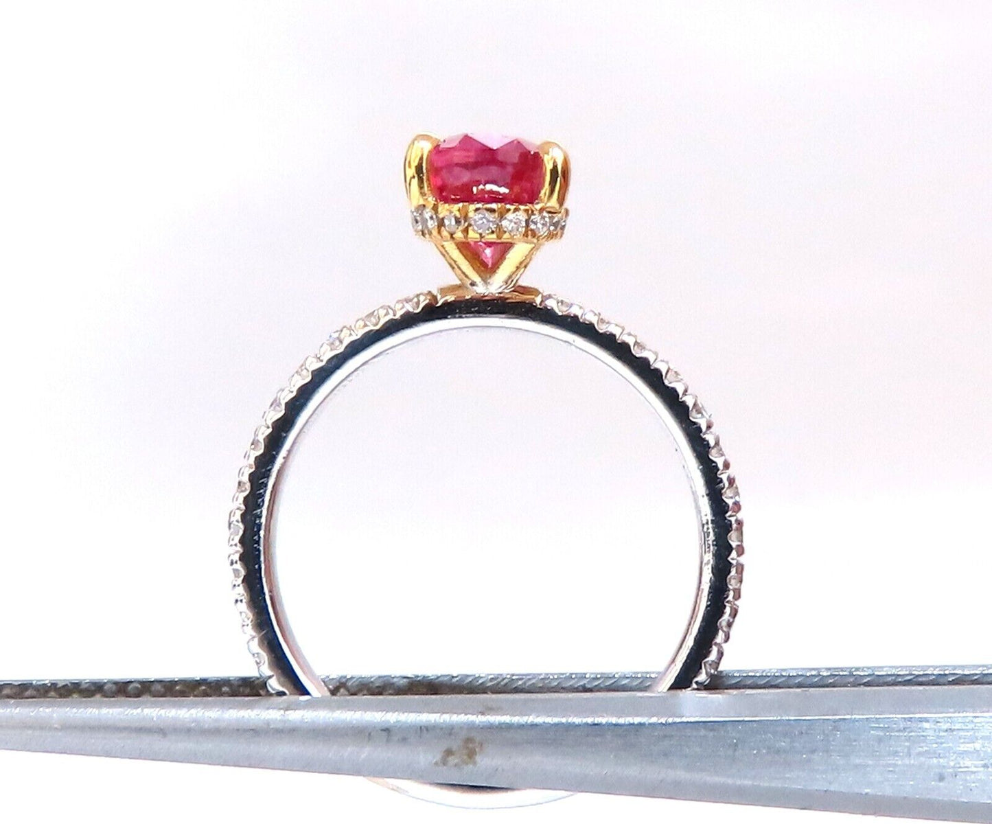 AIGS certified 1.45ct No Heat Ruby Ring 14kt raised mod deck