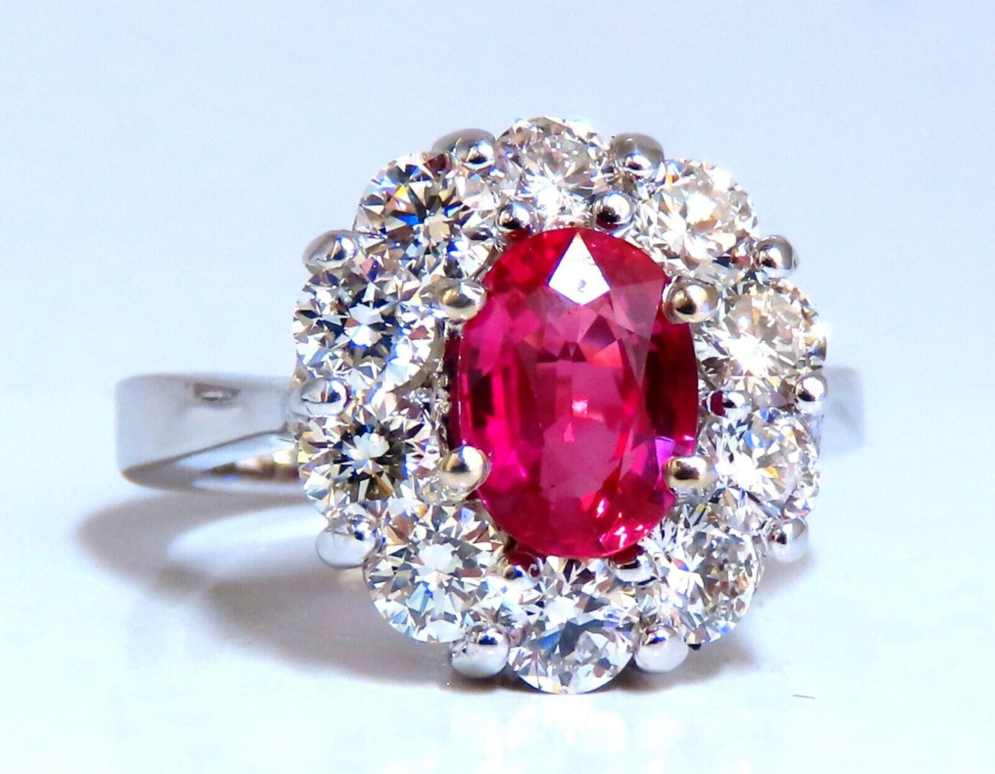 GIA certified 1.59ct No Heat natural ruby diamond ring 14kt classic halo