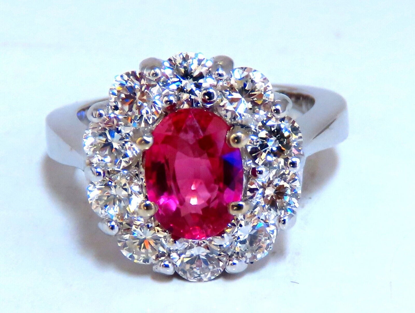 GIA certified 1.59ct No Heat natural ruby diamond ring 14kt classic halo