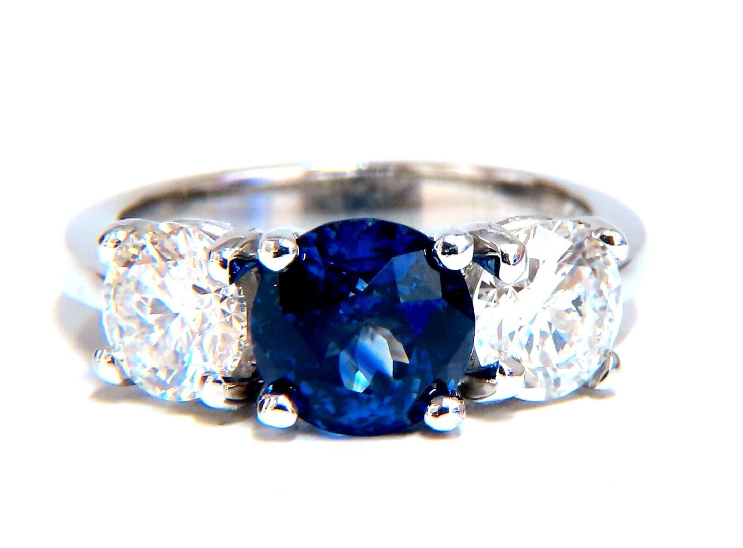 GIA Certified 2.69ct No Heat Sapphire Diamond Ring Platinum Three stone