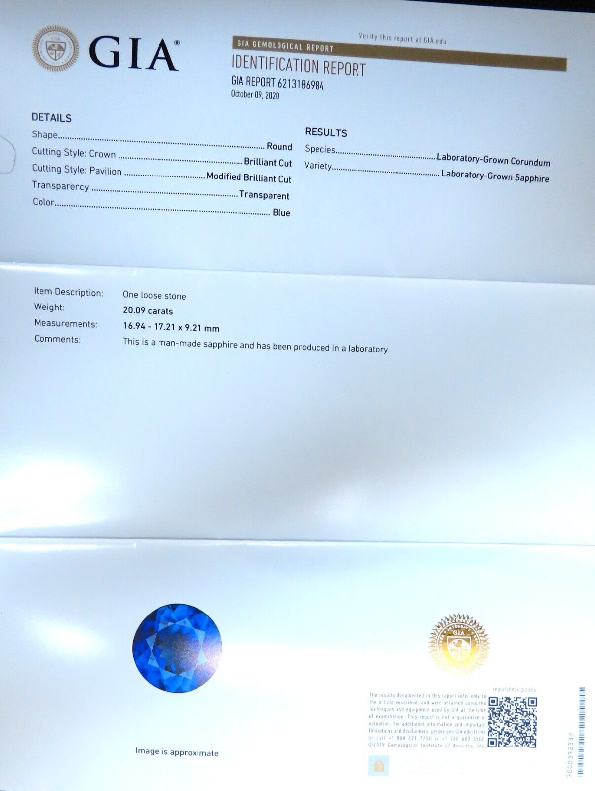 20.09ct Lab Round Blue Sapphire Diamonds pendant 14kt