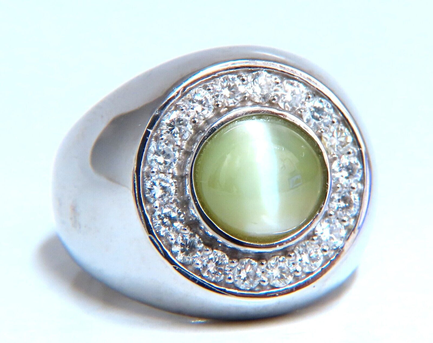 GIA Certified 4.78ct Natural Chrysoberyl Cats Eye Mens Diamond Signet Ring 14kt