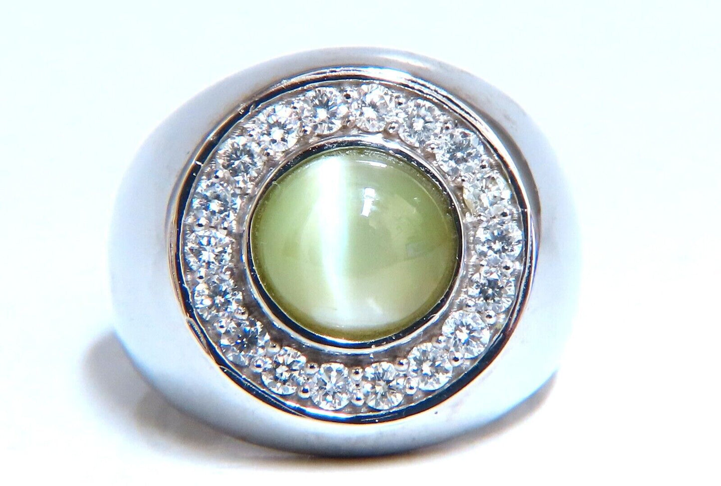 GIA Certified 4.78ct Natural Chrysoberyl Cats Eye Mens Diamond Signet Ring 14kt