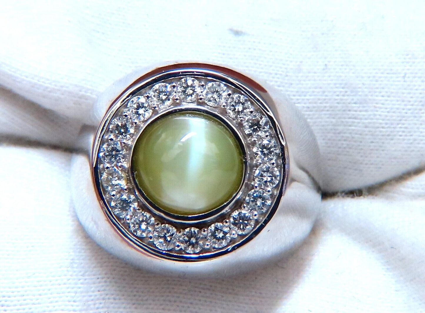 GIA Certified 4.78ct Natural Chrysoberyl Cats Eye Mens Diamond Signet Ring 14kt