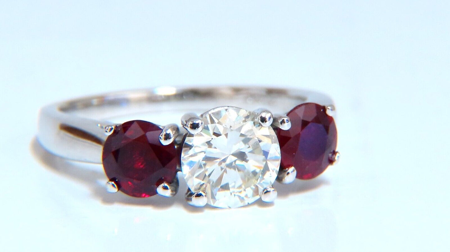 GIA Certified 1.06ct Natural Round Diamond Ruby ring Classic Three Platinum