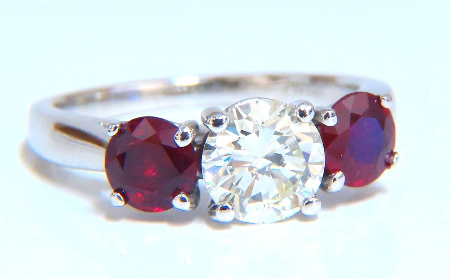 GIA Certified 1.06ct Natural Round Diamond Ruby ring Classic Three Platinum