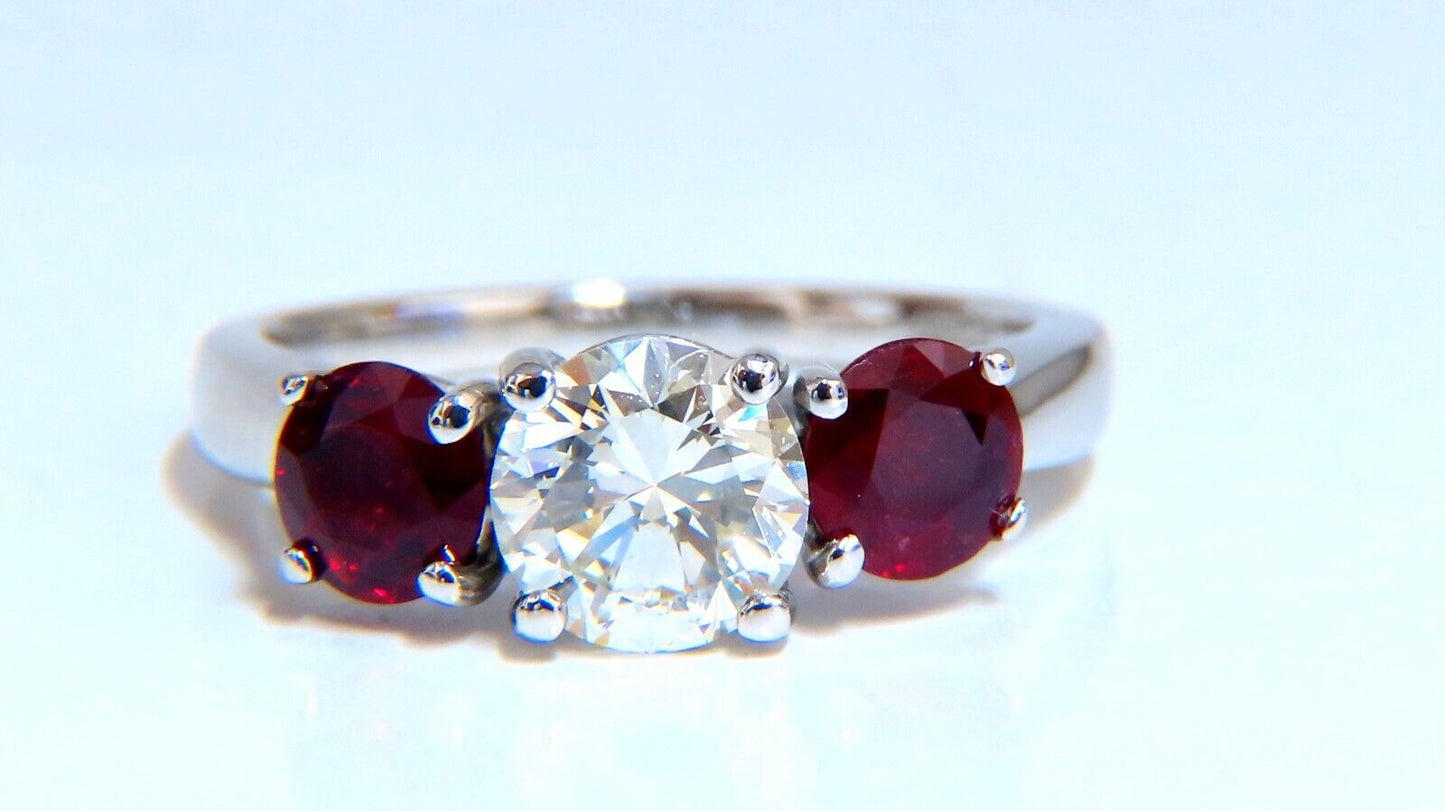 GIA Certified 1.06ct Natural Round Diamond Ruby ring Classic Three Platinum