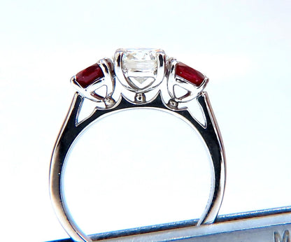 GIA Certified 1.06ct Natural Round Diamond Ruby ring Classic Three Platinum