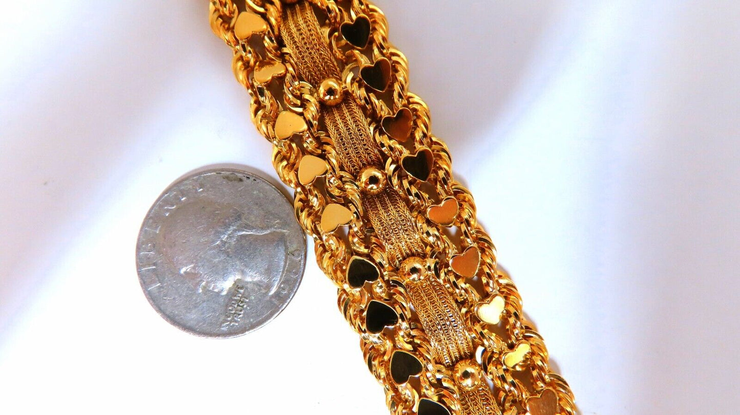 14kt Gold Hearts Rope & Tassel Vintage Hand winded Intricate Bracelet