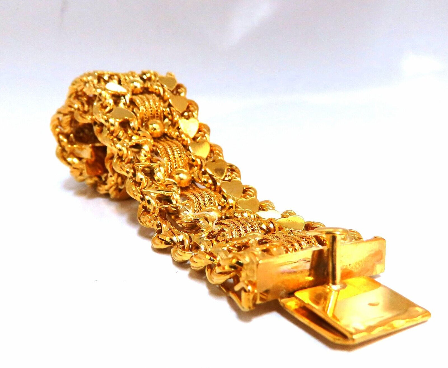 14kt Gold Hearts Rope & Tassel Vintage Hand winded Intricate Bracelet