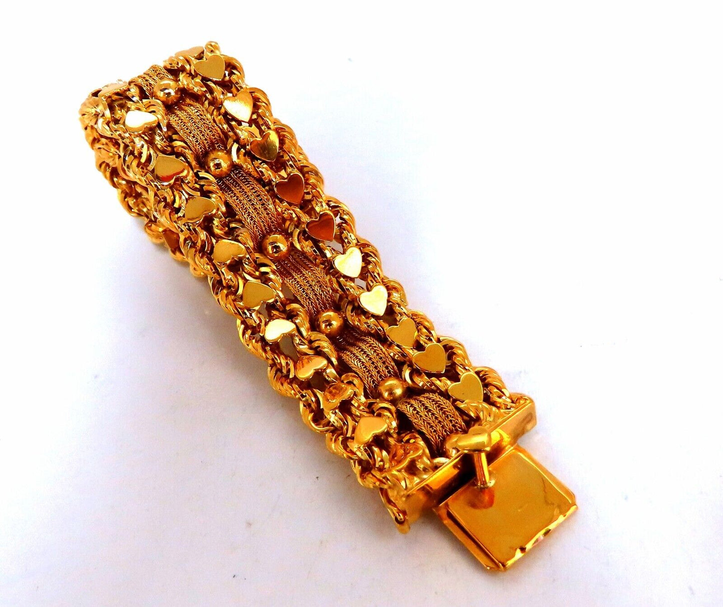 14kt Gold Hearts Rope & Tassel Vintage Hand winded Intricate Bracelet