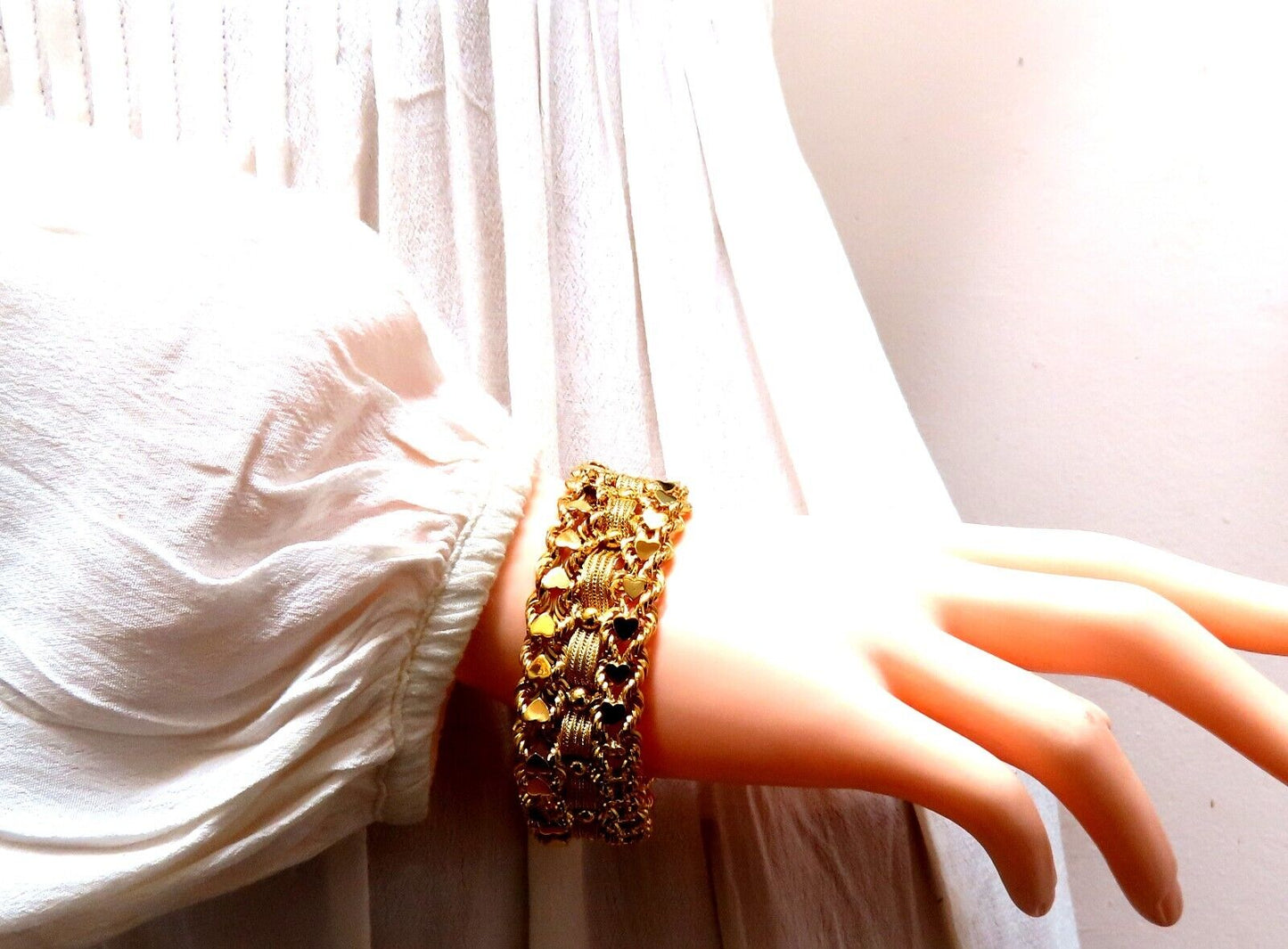 14kt Gold Hearts Rope & Tassel Vintage Hand winded Intricate Bracelet