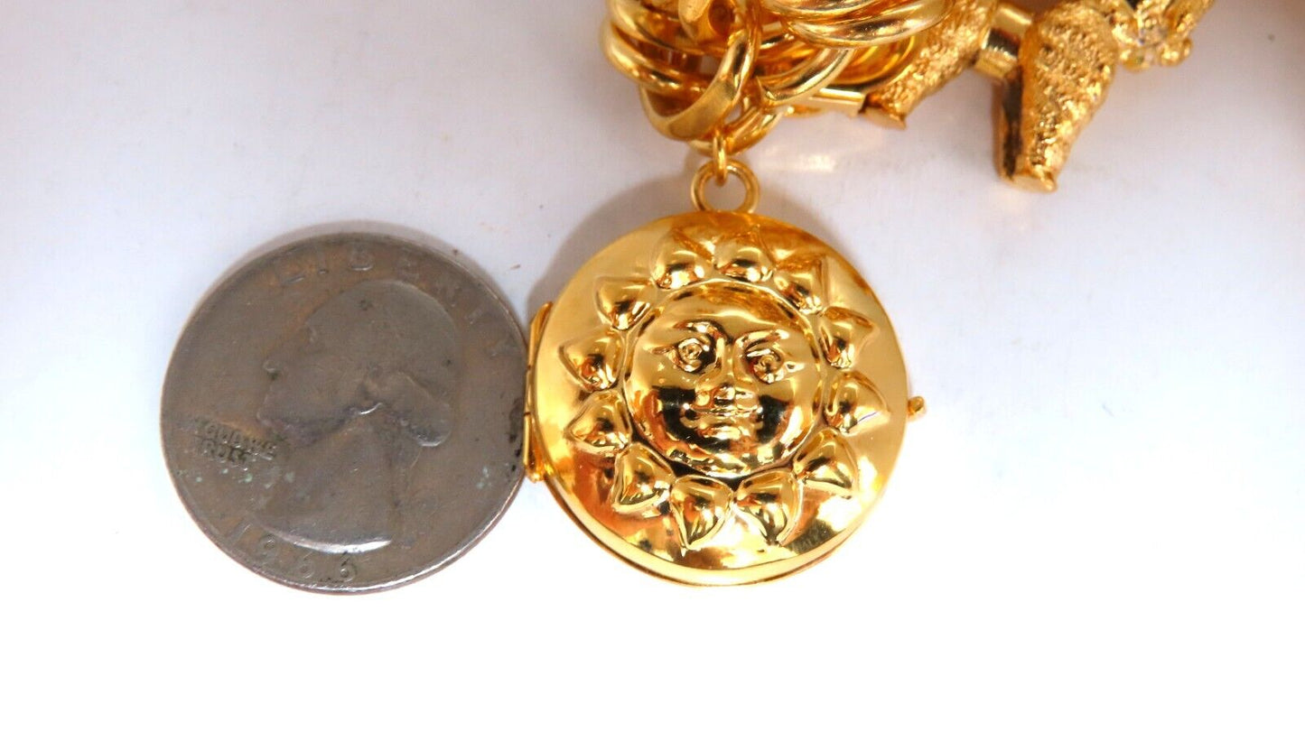 14kt Gold 6 Charm Functional Bracelet Sun Dog Windmill Frame Bullion Lilly 104gr