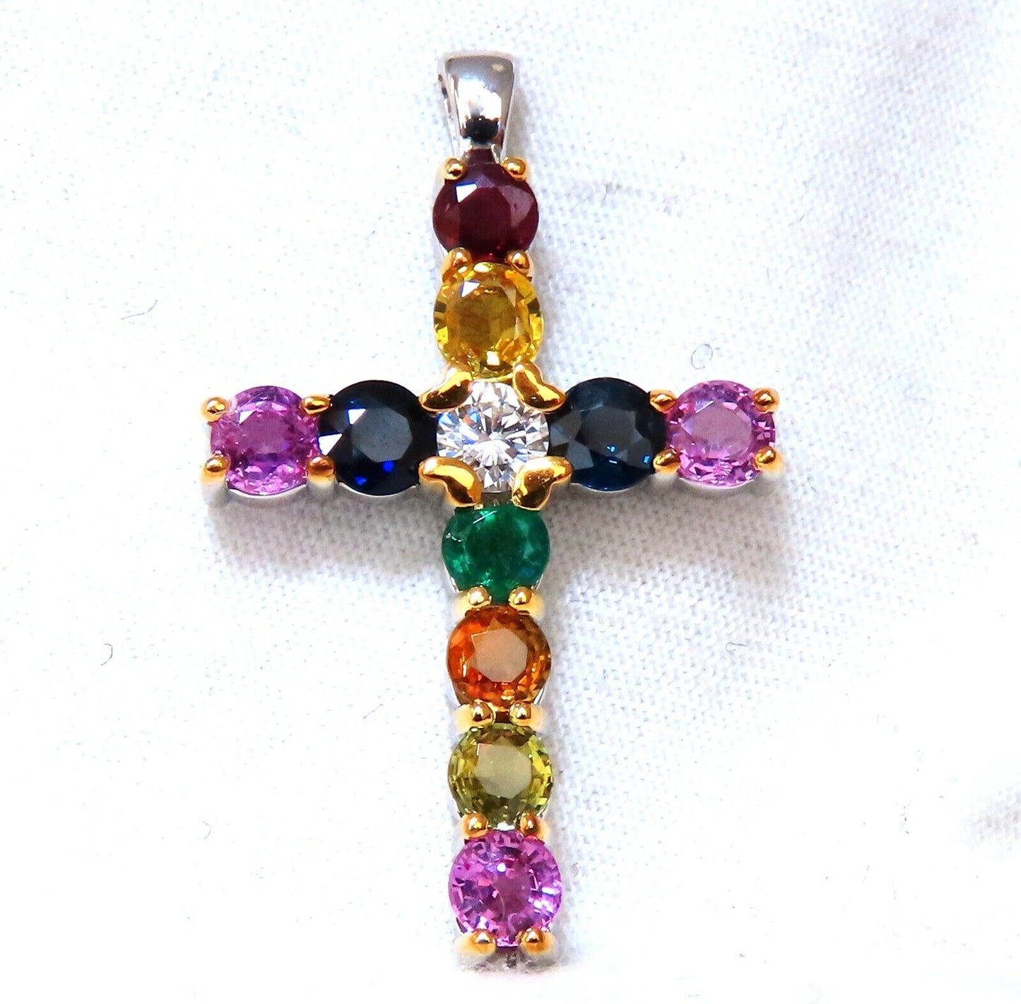 Sapphire Ruby Emerald Cross GIA Certified Diamond 14kt