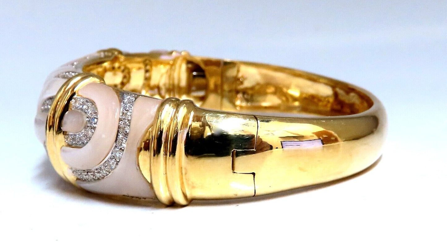 Natural Diamonds Carved Mother of Pearl Bangle Bracelet 18kt