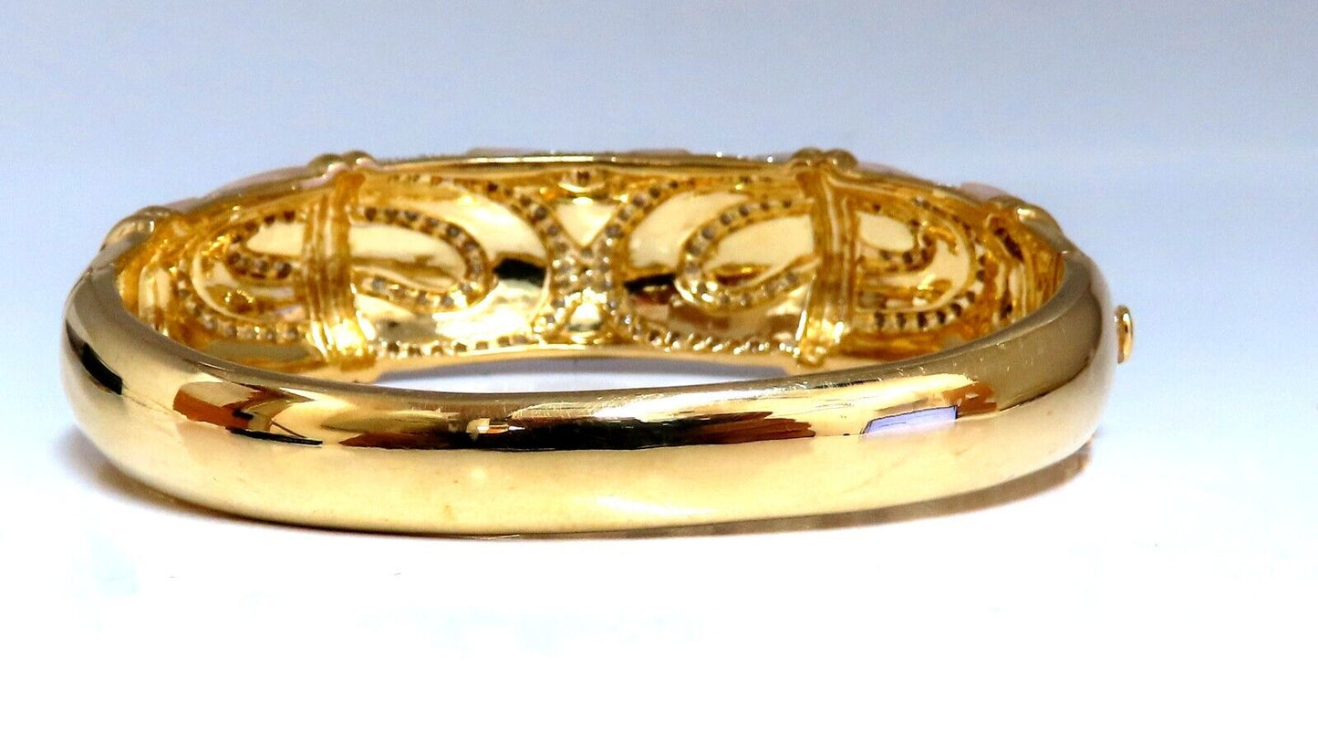 Natural Diamonds Carved Mother of Pearl Bangle Bracelet 18kt