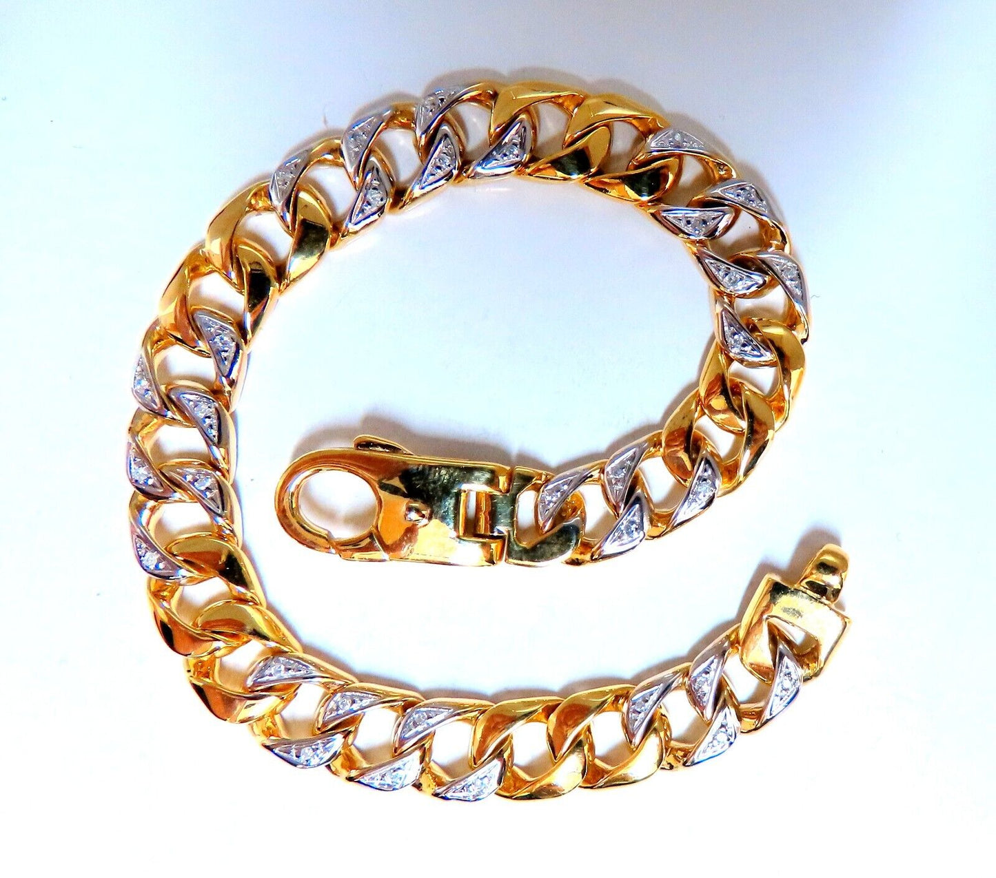14kt Mens Classic Figaro Bracelet 7.5 inch .22ct diamonds