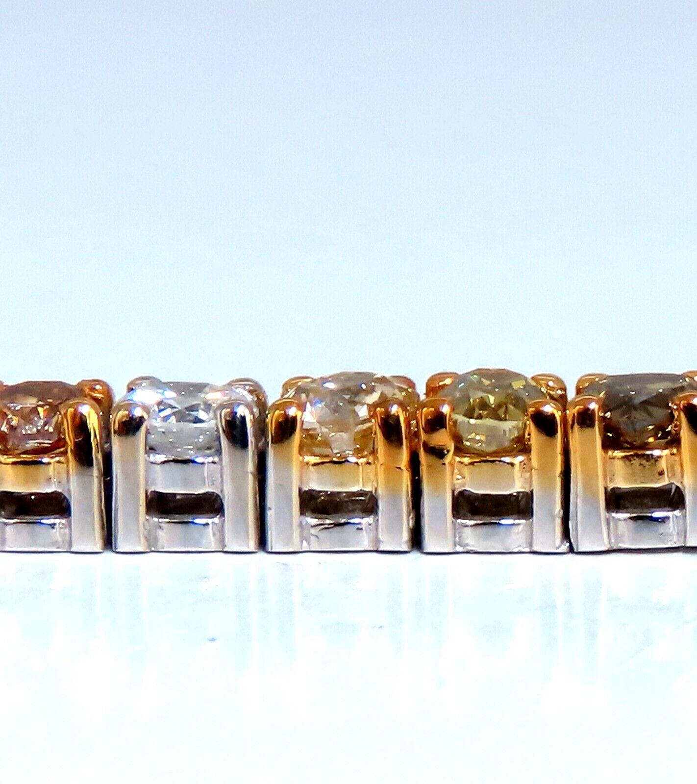 7.26ct Natural Yellow orange pink brown fancy color diamonds link bracelet 14kt