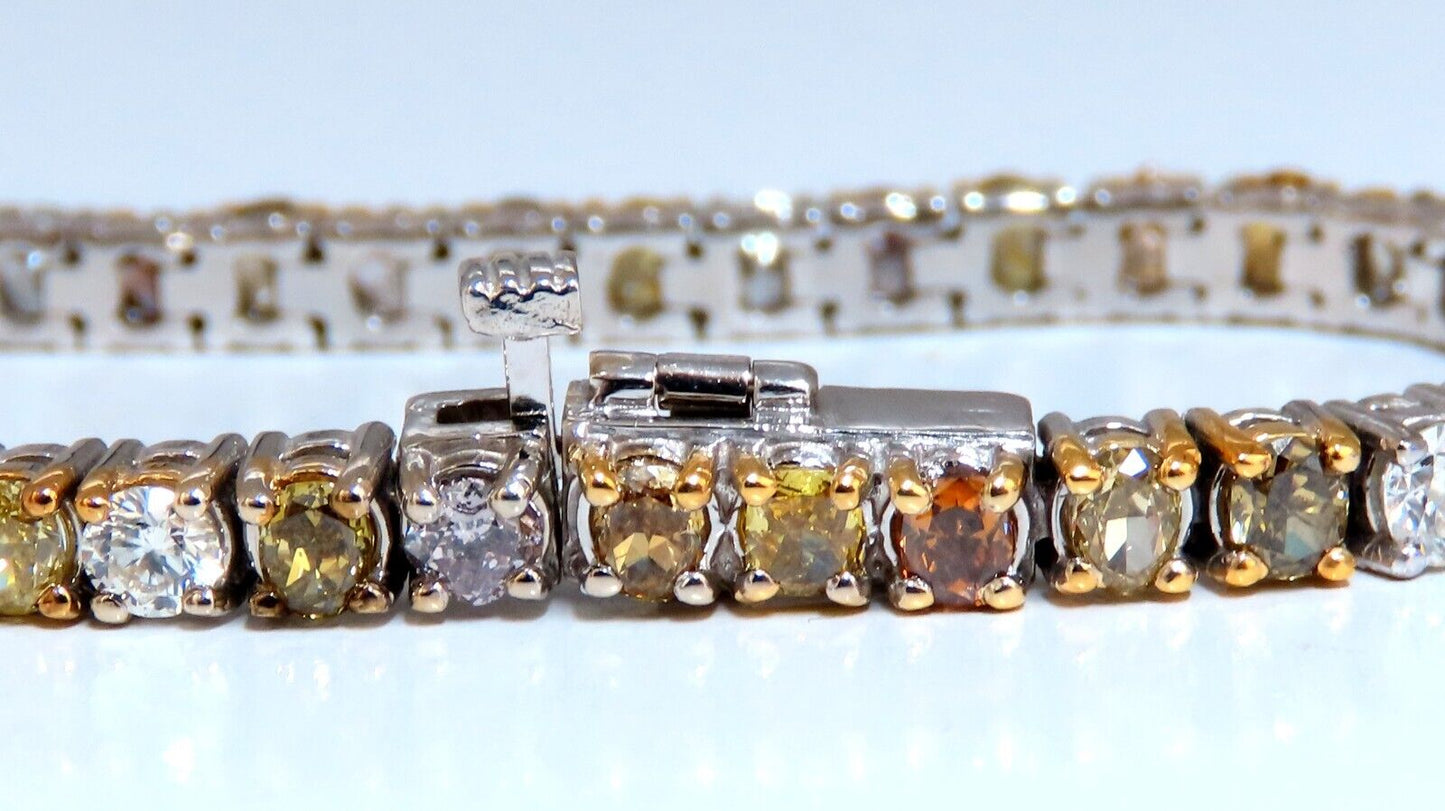7.26ct Natural Yellow orange pink brown fancy color diamonds link bracelet 14kt