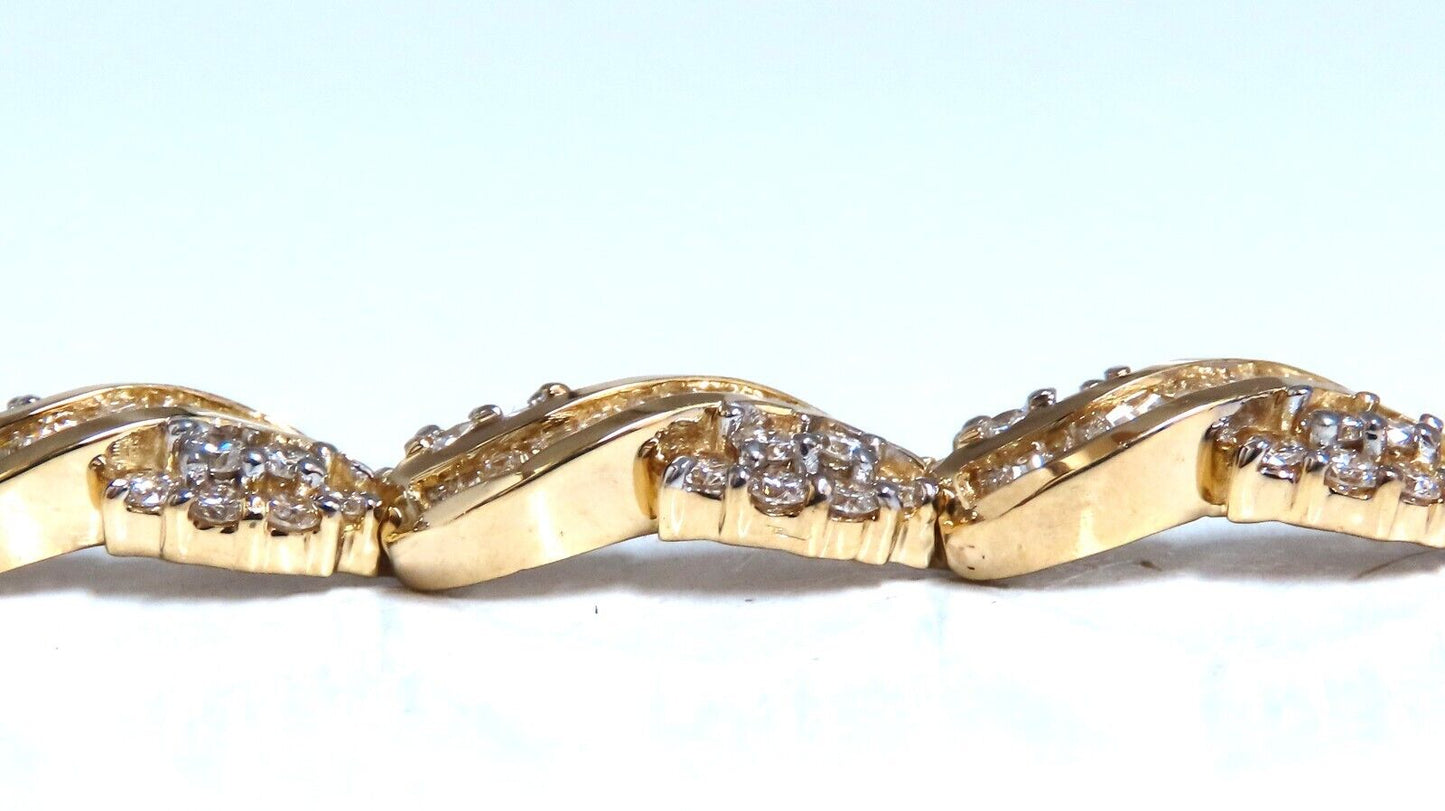 Natural Round & Baguettes Diamonds Cluster Channel Bracelet 14kt