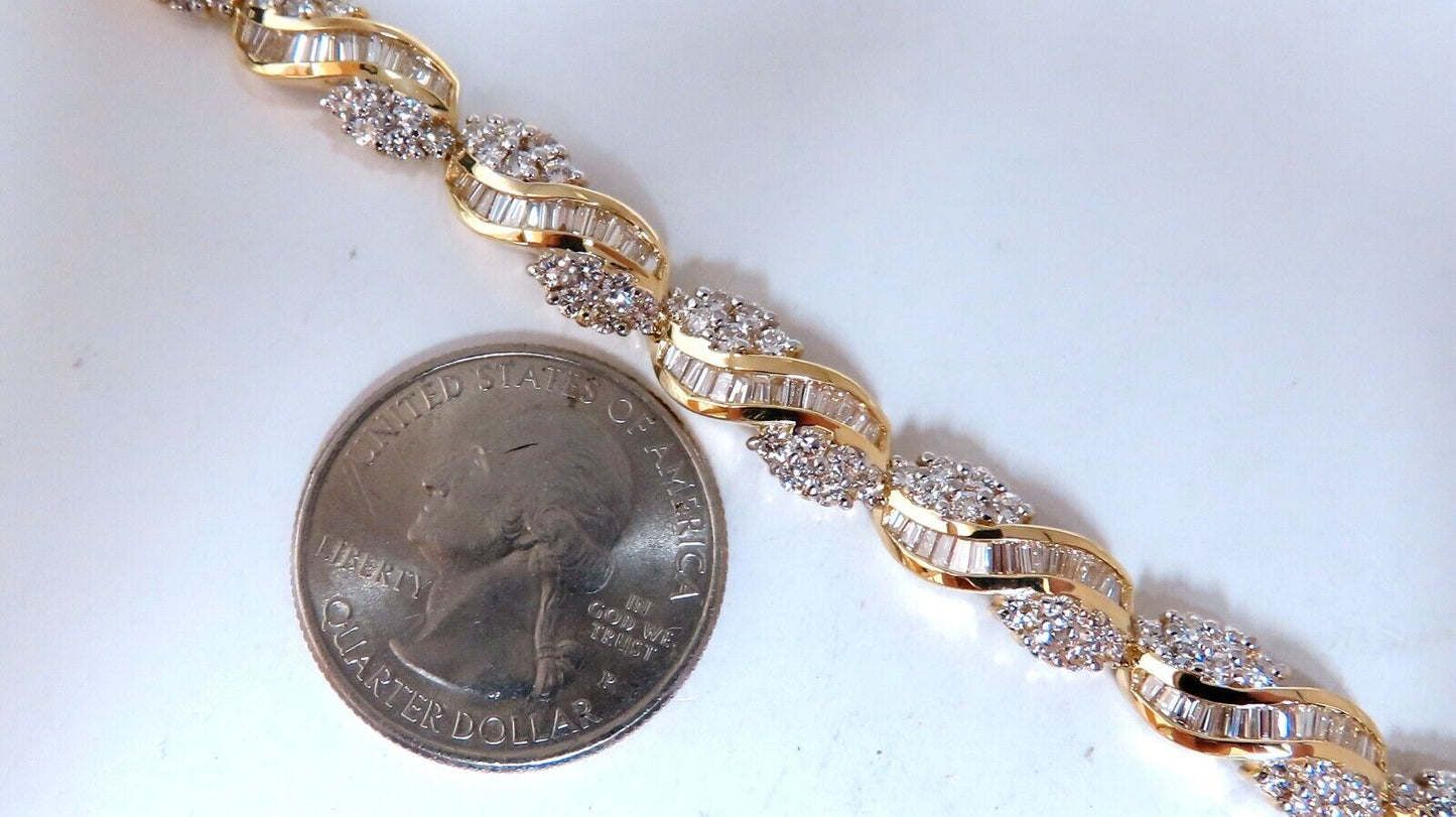 Natural Round & Baguettes Diamonds Cluster Channel Bracelet 14kt