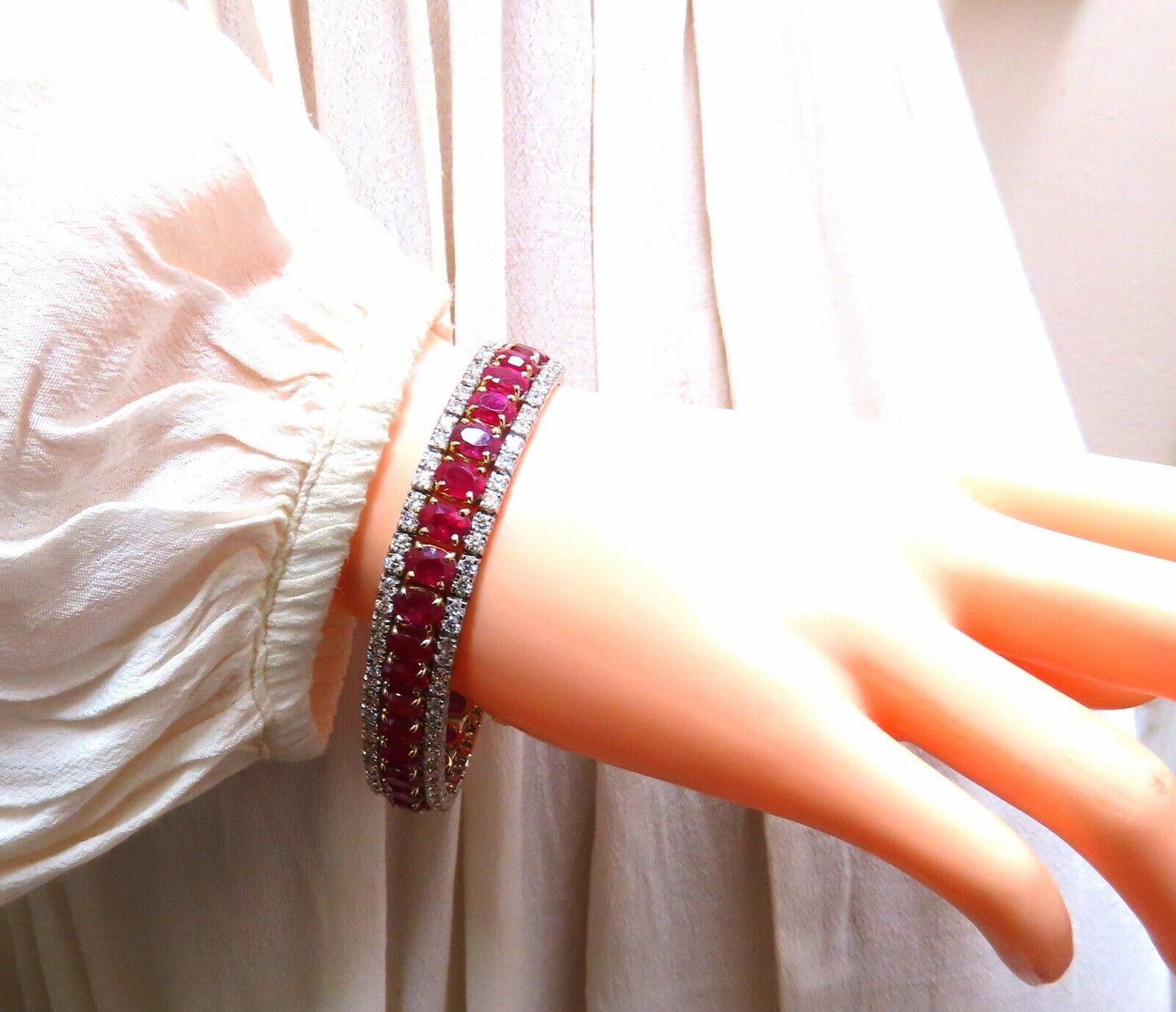 54.78ct Natural Ruby Diamonds Tennis Bracelet 14kt