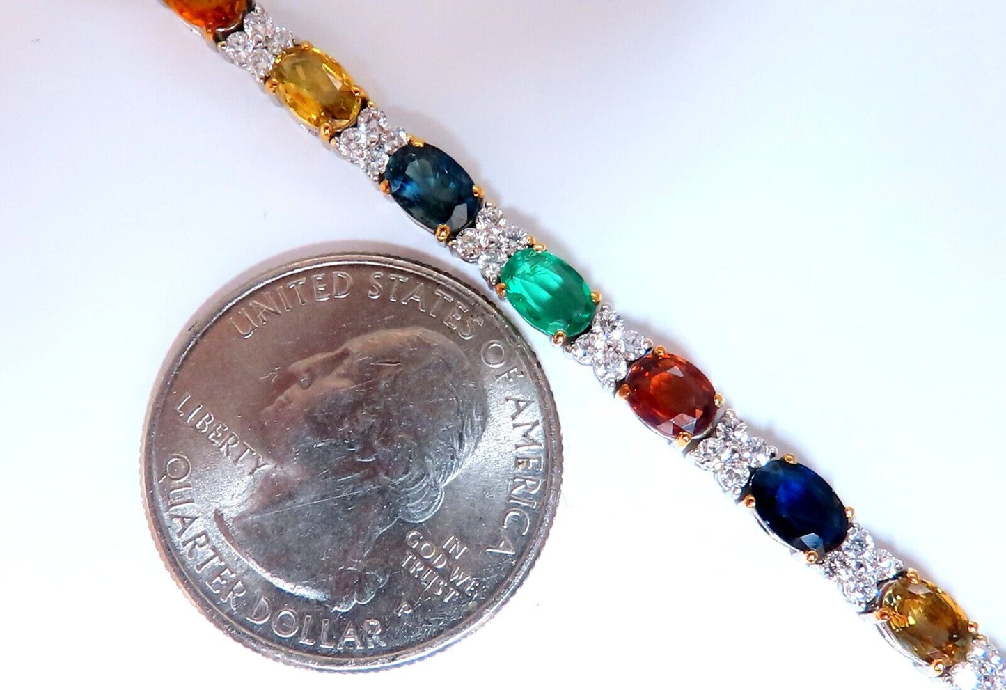 10ct Natural Sapphire Emerald Green Garnet Diamond Tennis Bracelet 14kt Gem Line