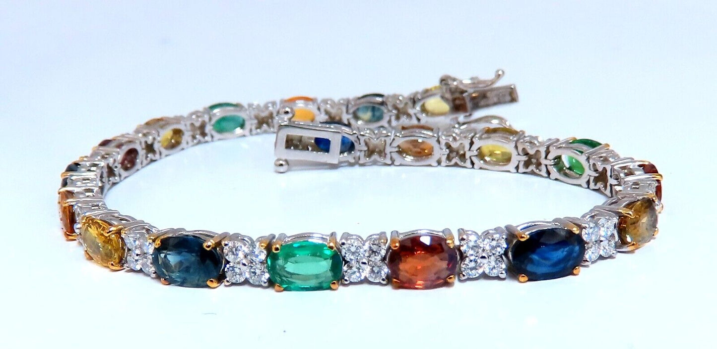 10ct Natural Sapphire Emerald Green Garnet Diamond Tennis Bracelet 14kt Gem Line