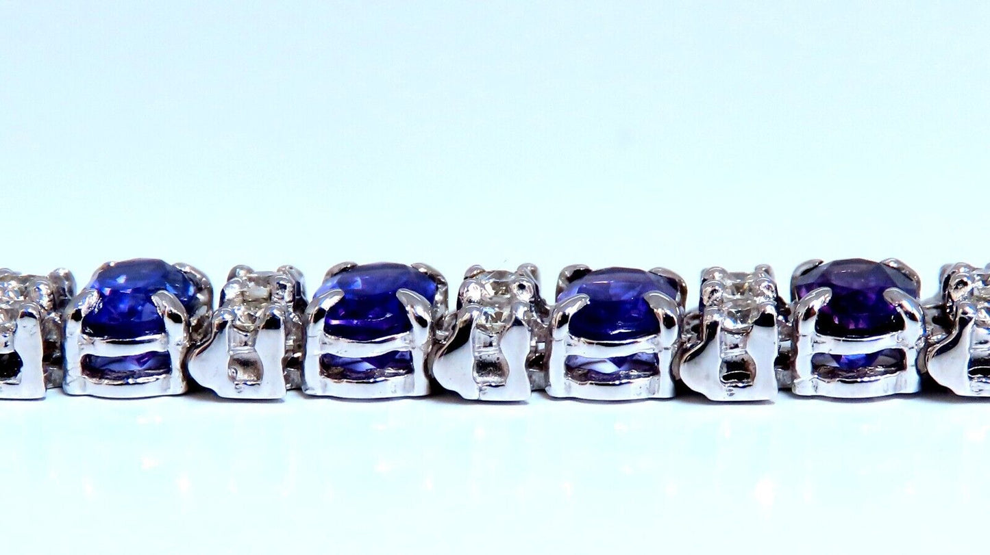 10ct Natural Oval Purple Amethysts Diamonds Tennis Bracelet 14kt Gold