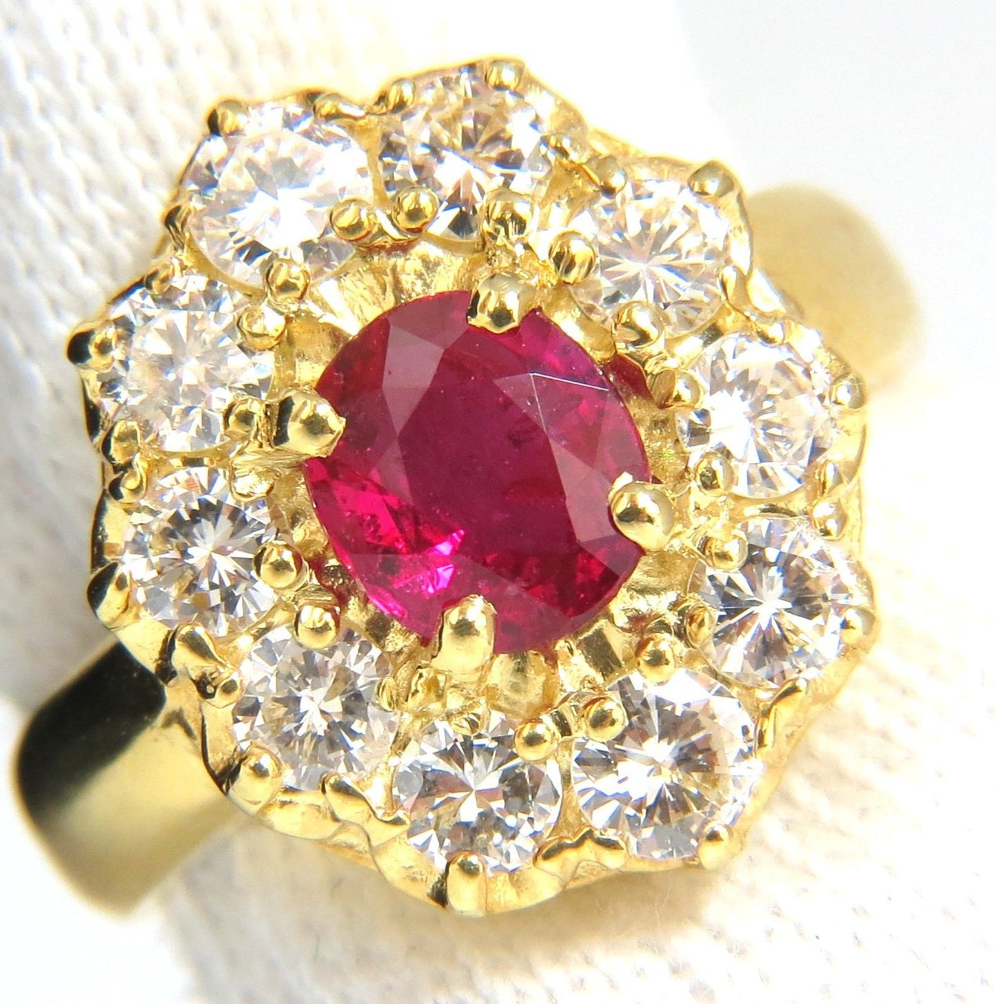 GIA 2.30CT NATURAL RED NO HEAT RUBY DIAMONDS RING 18KT UNHEATED CLUSTER