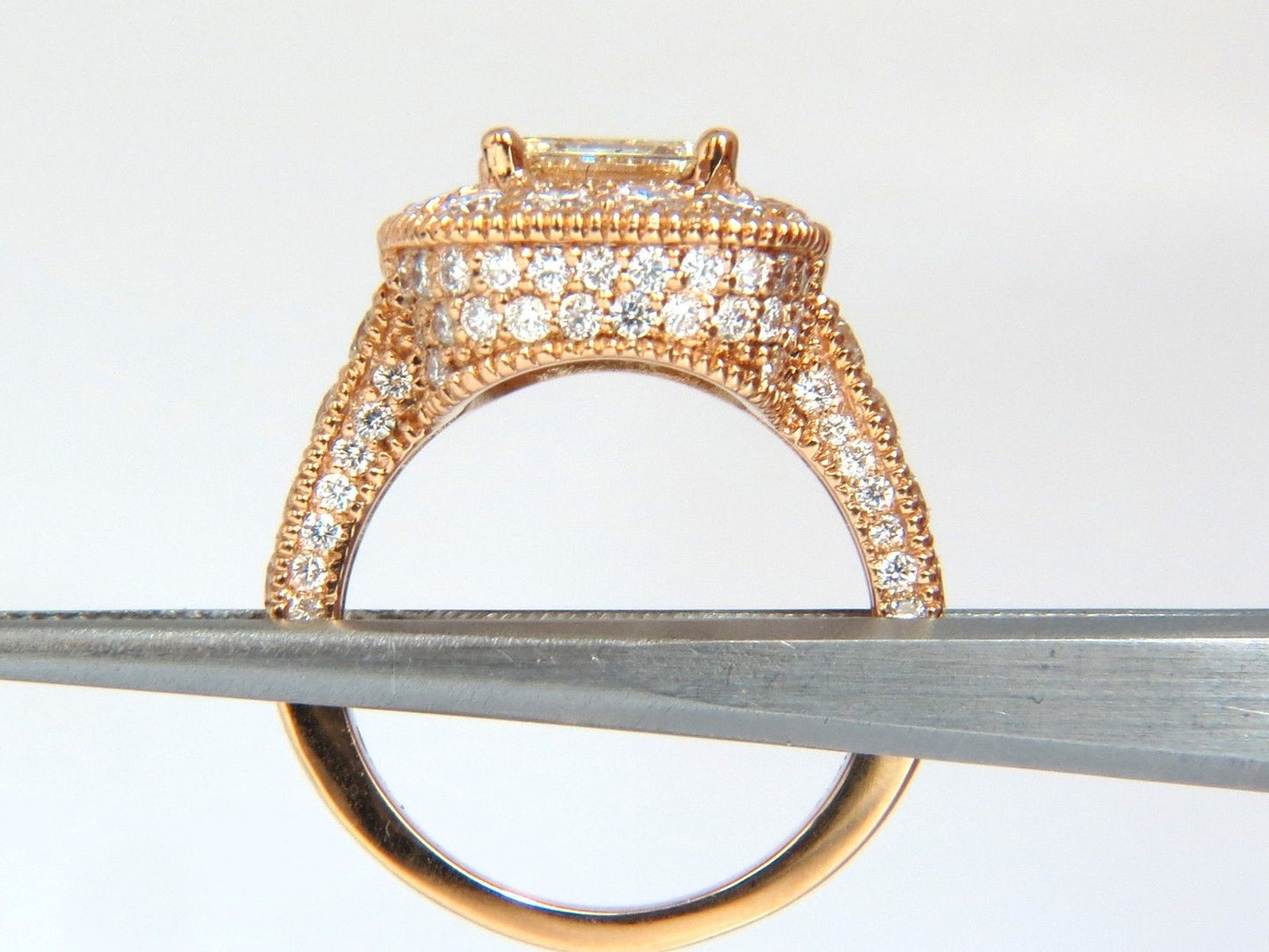 GIA 5.37CT EMERALD CUT DIAMOND RING 18KT BRIDAL ANNIVERSARY HALO CLUSTER