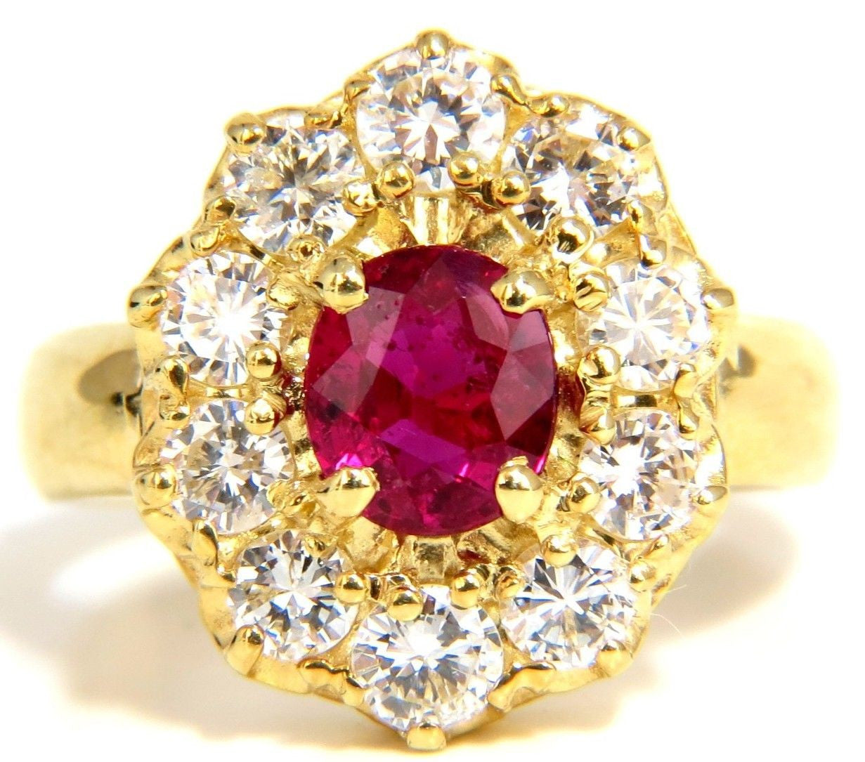 GIA 2.30CT NATURAL RED NO HEAT RUBY DIAMONDS RING 18KT UNHEATED CLUSTER