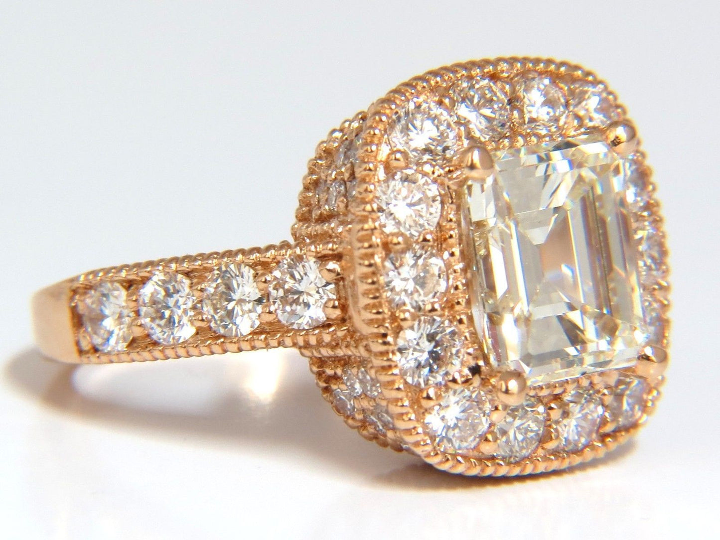 GIA 5.37CT EMERALD CUT DIAMOND RING 18KT BRIDAL ANNIVERSARY HALO CLUSTER