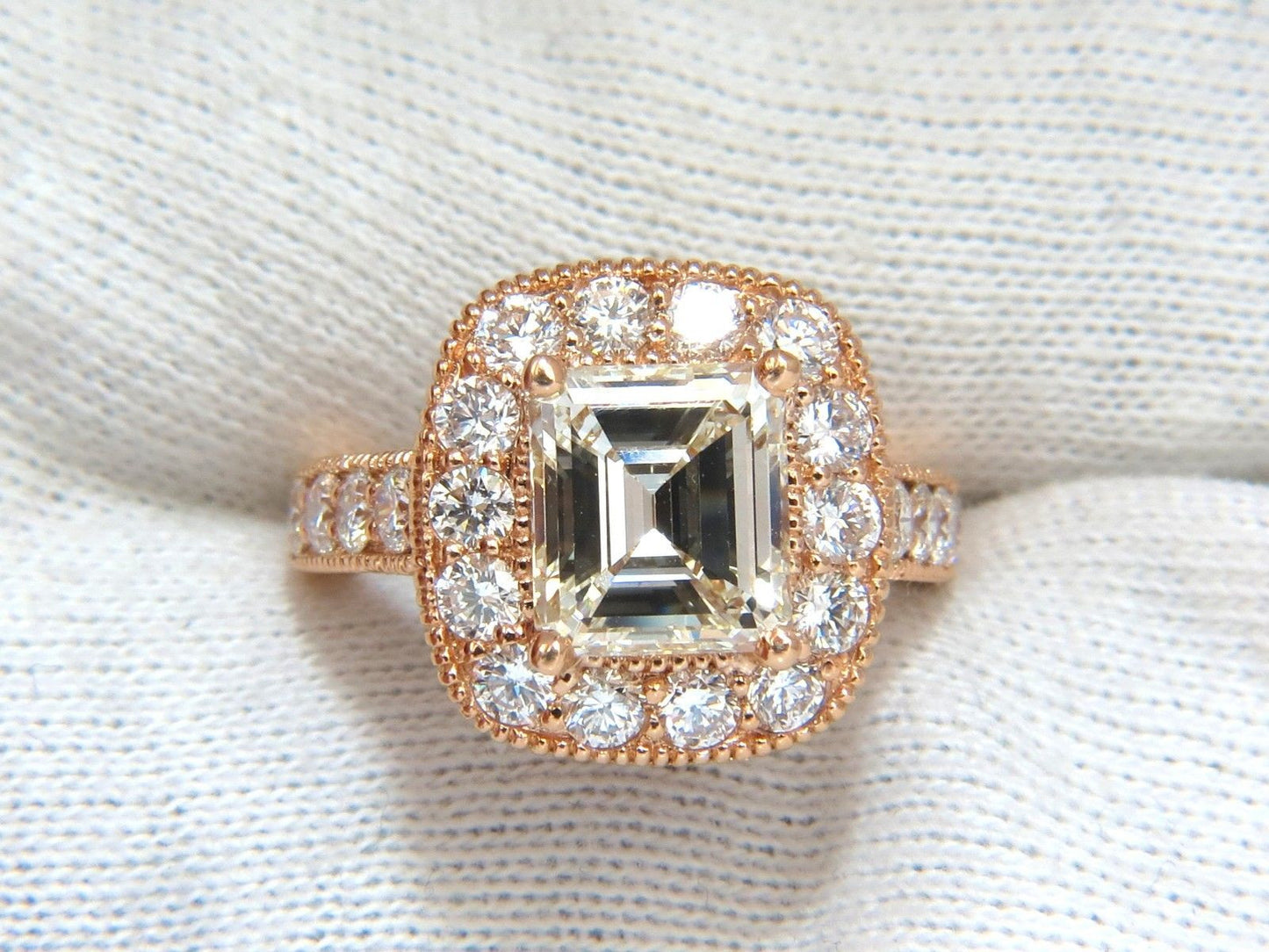 GIA 5.37CT EMERALD CUT DIAMOND RING 18KT BRIDAL ANNIVERSARY HALO CLUSTER