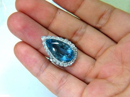 GIA BLUE 18KT 17.78CT NATURAL BRILLIANT GEM AQUAMARINE DIAMOND RING VS