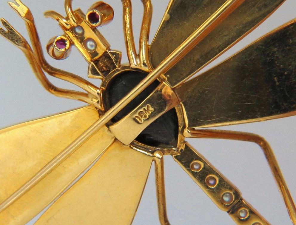 Dragonfly Natural Pearls Blackstar Brooch Pin 18Kt Gold Ref 12303