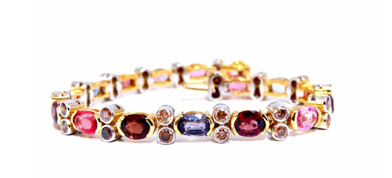 14.38ct Multicolored Spinel Diamonds Bracelet Gemline 14kt Gold Ref 12308