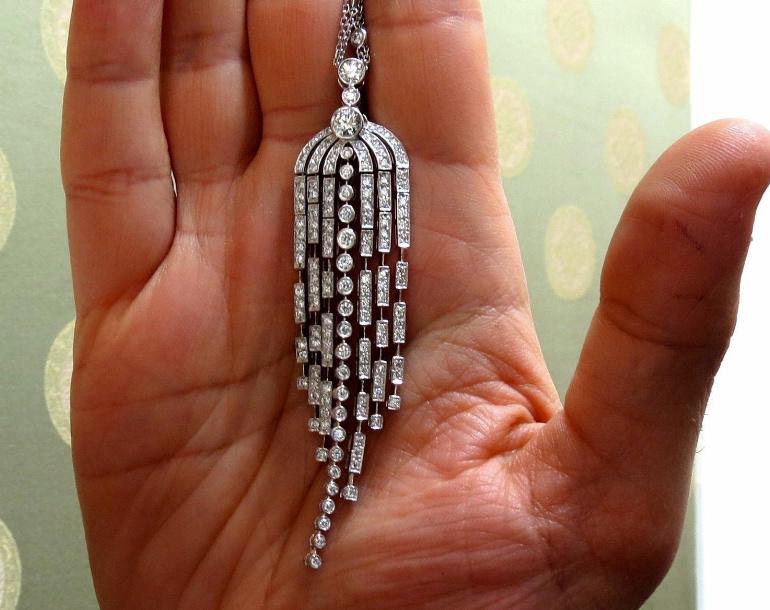 Diamonds Dangling Chandelier 3.50ct Pendant Station Necklace 18kt Ref 12318