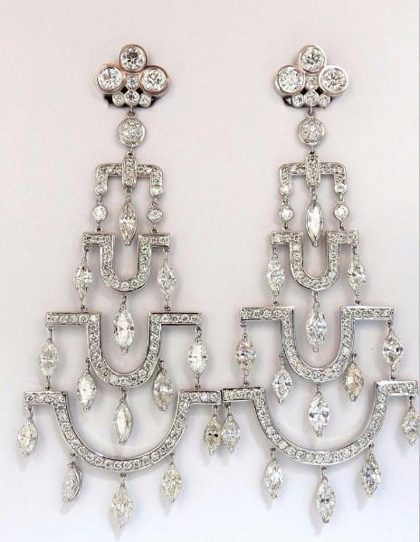 Step Tier Extra Wide Long Chandelier Class Deco Dangle Earrings 18kt Ref 12319