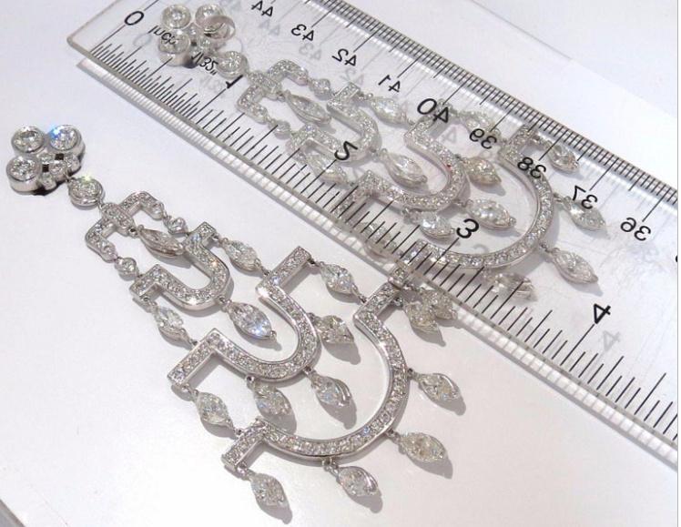 Step Tier Extra Wide Long Chandelier Class Deco Dangle Earrings 18kt Ref 12319