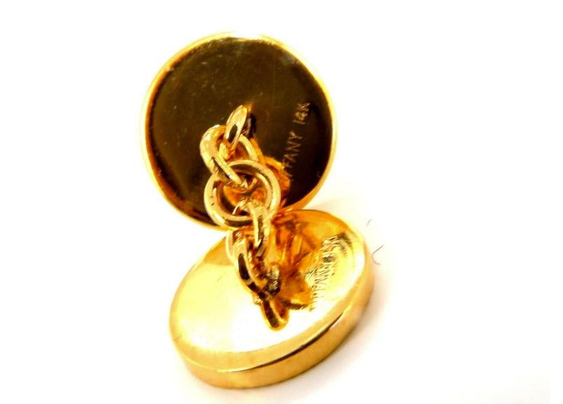 14 Karat 3D Circular Double Textured Gold Cufflinks Tread Lines Ref 12320