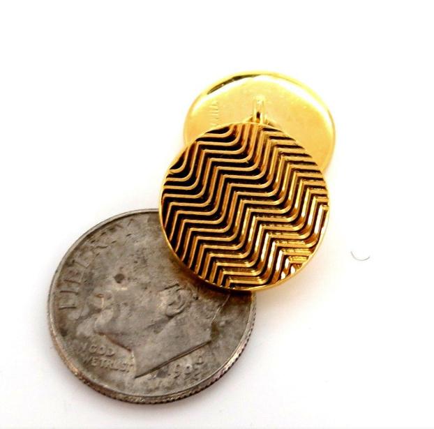 14 Karat 3D Circular Double Textured Gold Cufflinks Tread Lines Ref 12320