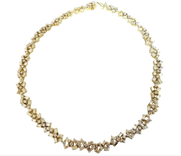 15.00 Carat Diamonds Baguette & Rounds Eternity Riviera Necklace 18kt Ref 12328