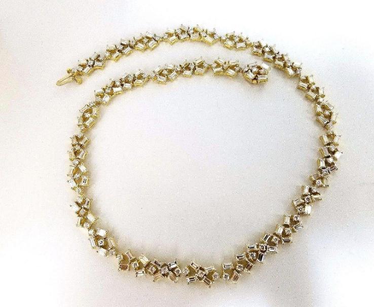 15.00 Carat Diamonds Baguette & Rounds Eternity Riviera Necklace 18kt Ref 12328