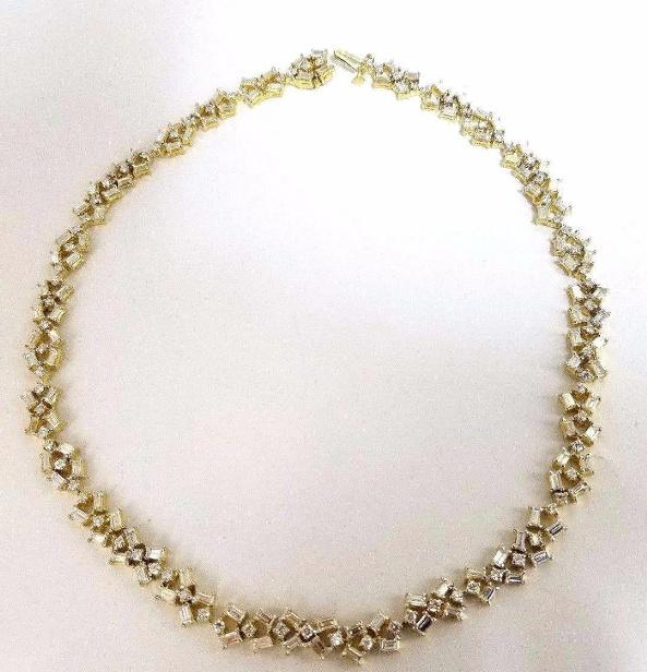 15.00 Carat Diamonds Baguette & Rounds Eternity Riviera Necklace 18kt Ref 12328