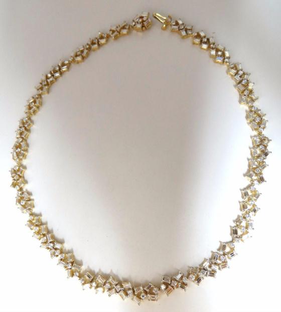 15.00 Carat Diamonds Baguette & Rounds Eternity Riviera Necklace 18kt Ref 12328