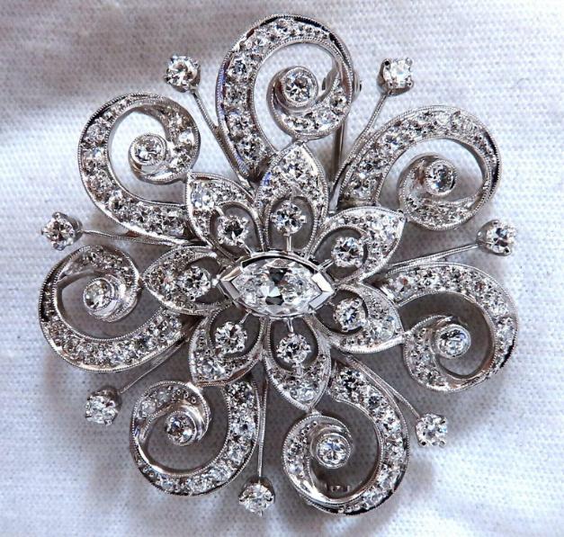 1.40ct Natural Diamonds Platinum Pin Edwardian Deco Vintage Ref 12329