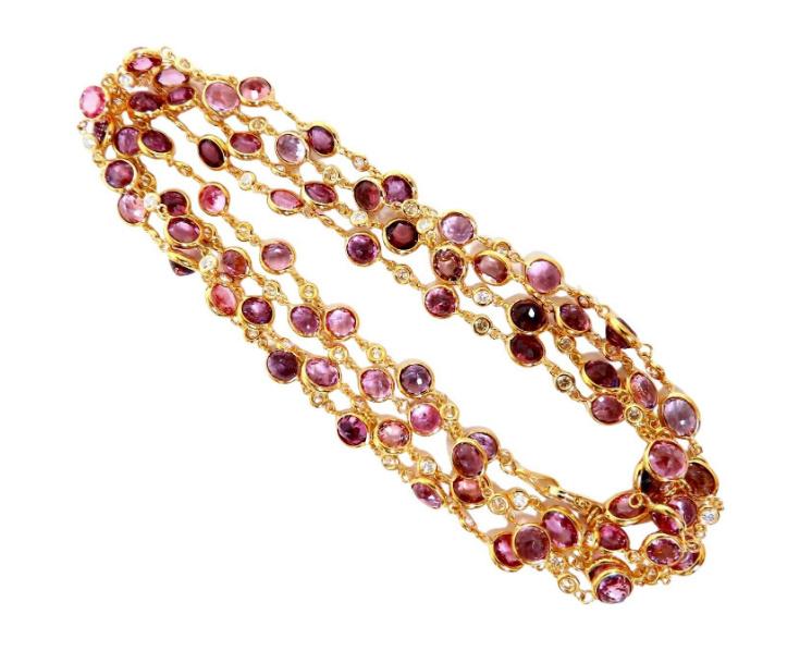 46ct Natural Pink Spinel Diamonds Yard Necklace 14kt Gold Ref 12333